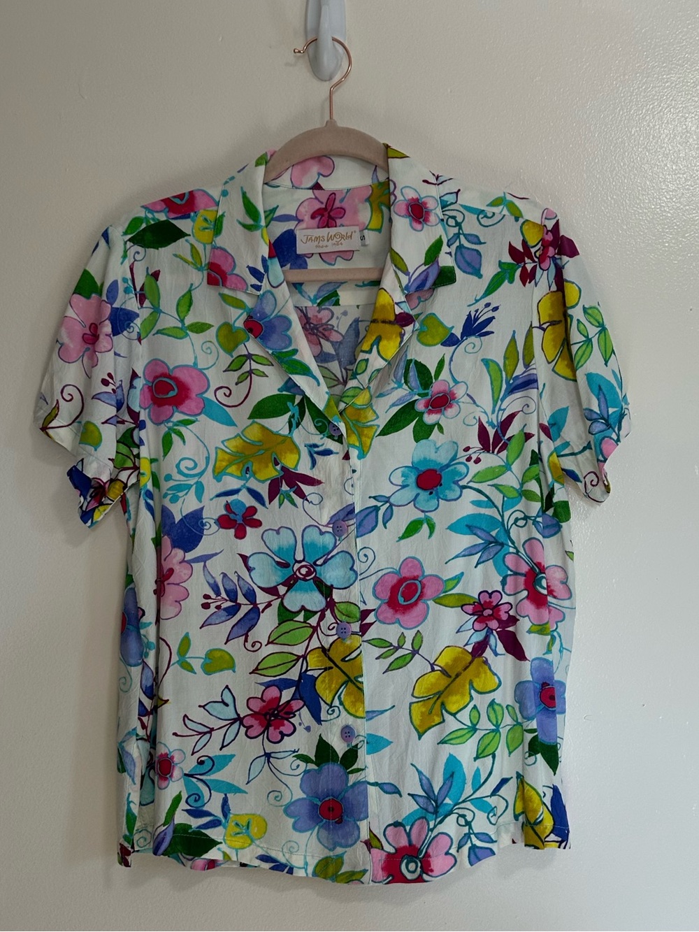 Vintage Jams World Floral Print Women's Button Down Camp Shirt, Small